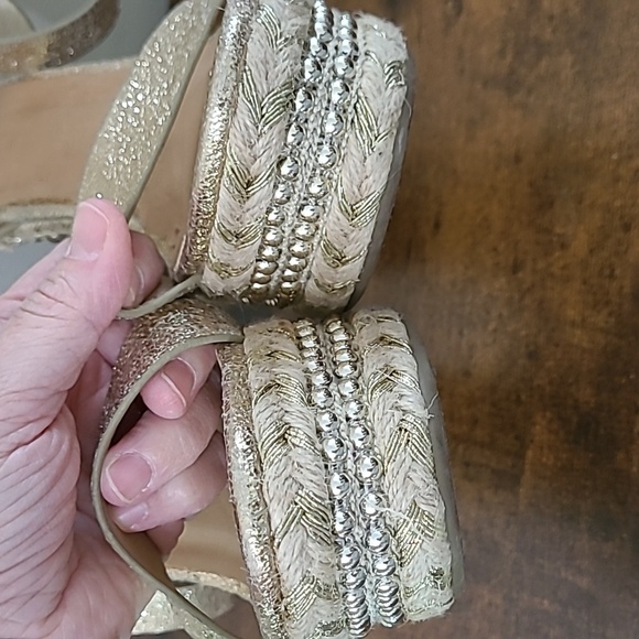 BAMBOO Gold Wedge Sandals with Animal Print Design size 9 - Picture 6 of 13